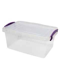 Storage box, with handle, plastic, transparent/purple, 5 lt
