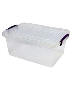 Storage box, with handle, plastic, transparent/purple, 9 lt