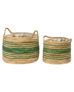 Basket for flowers, set 2 pieces, rope, brown/green