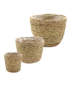Basket for flowers, set 3 pieces, seagrass, natural