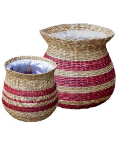 Basket for flowers, set 2 pieces, seagrass, brown