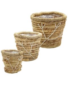 Basket for flowers, set 3 pieces, seagrass, natural