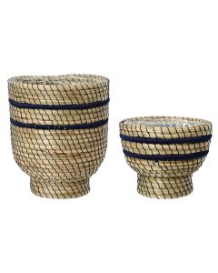 Basket for flowers, set 2 pieces, seagrass, natural/black