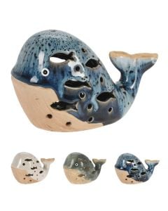 Decorative object with LED, porcelain, multicolor, whale, H10 x L16 x W7.8 cm