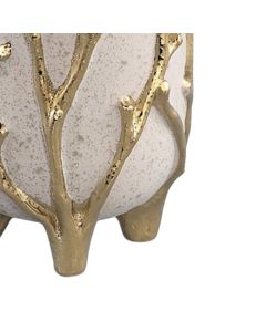 Flower pot, ceramic, cream/golden, 12x12xH24 cm