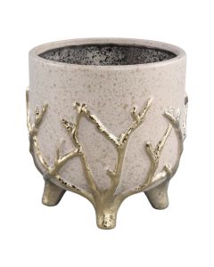 Flower pot, ceramic, cream/golden, 17x17xH17 cm