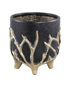 Flower pot, ceramic, black/golden, 15.5x15.5xH16 cm