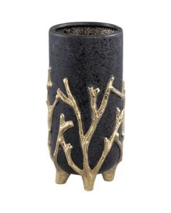 Flower pot, ceramic, black/golden, 12x12xH24 cm