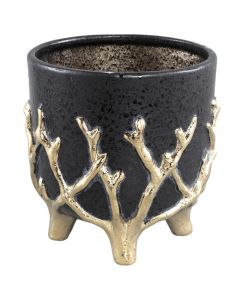 Flower pot, ceramic, black/golden, 17x17xH17 cm