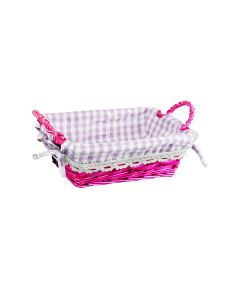 Storage box, willow and textile, pink/white, 25x18xH9 cm