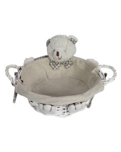 Storage box, willow and textile, cream, Ø24 xH8-13 cm