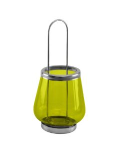Candle holder, metallic and glass, green, Ø9.8 xH20.5 cm