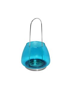 Candle holder, metallic and glass, light blue, Ø12.5 xH23.5 cm
