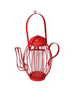 Candle holder, metallic and glass, red, Ø21xH37 cm