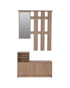 Hall unit, RAVENNA, melamine and mirror, oak, 100x29xH191.5 cm
