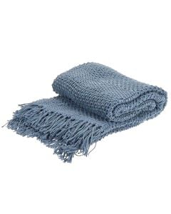Plaid, 100% cotton, beige/brown/blue, 130x170 cm