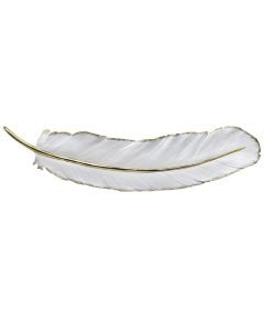 Decorative object, FEATHER, resin, white, 17x78 cm