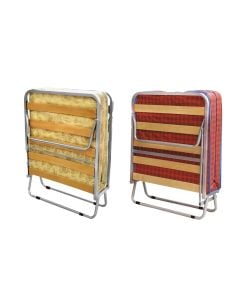 Single portable bed, metallic structure and ortopedic wood, silver, 81x190xH35 cm