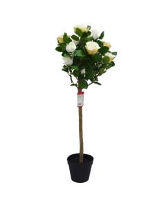 Artificial flower, in pot, Ecuador rose, plastic, green/yellow, 90 cm