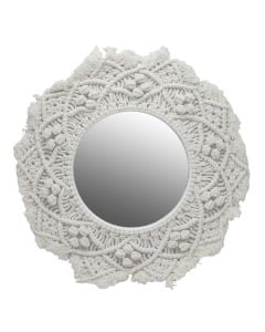 Mirror, wooden frame, white, Ø52 cm (mirror: Ø26 cm)
