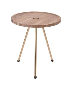 Coffee table, Metal frame (golden), acacia, natural, Ø33 xH37 cm