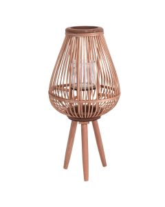 Candle holder, wooden, natural, Ø28 xH59 cm