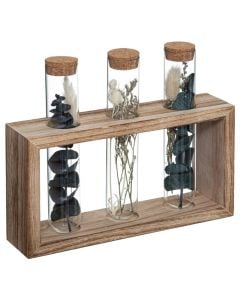 Decorative vase, 3 pcs, wood/glass, brown, 21x5xH17.2cm