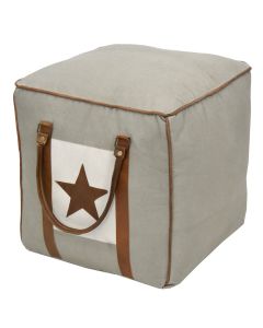 Pouf, leather upholstery, cotton filling, beige/brown, 42 x 42 x H 42 cm