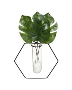 Artificial flower, Monstera, in pot, glass/iron/viscose, green/black, 22.3x6.5xH36 cm