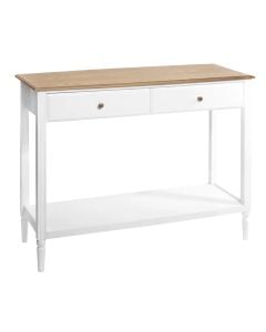 Console table, 2 drawers, Solen, wooden frame (white), wooden tabletop, oak, 110.5x40xH85.5 cm