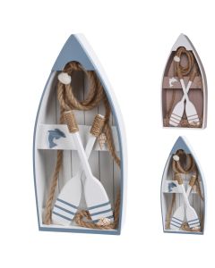 Decorative boat, wooden, blue/white, 18x8x40 cm