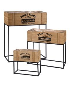 Flower stand, wooden/metal, brown/black, 3 pieces