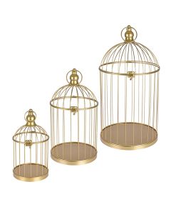 Wall decor (x3), Bird cage, metal, golden, 15x32 cm; 20x39 cm; 25x52 cm