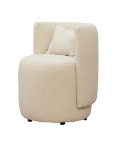 Armchair, Teddy, wooden frame, textile upholstery, plastic legs (black), white, 65x65x70 cm