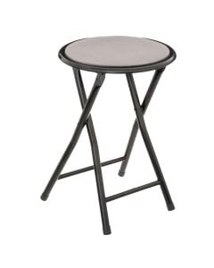 Folding bench, Round, metal/velvet, gray, 45x33xH33cm