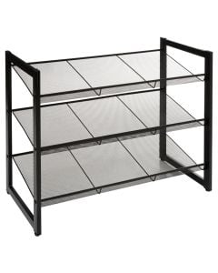 Shoe rack, with 3 compartments, metal, black, 73x30xH62cm