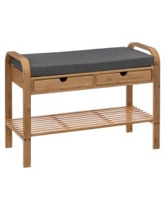 Shoe rack with bench, Jano, with 2 drawers, bamboo, brown/grey, 74x34xH55cm