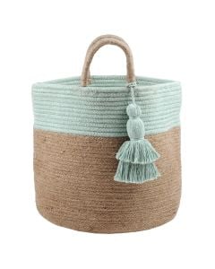Basket, straw+cotton, beige/brown, Ø30xH30 cm