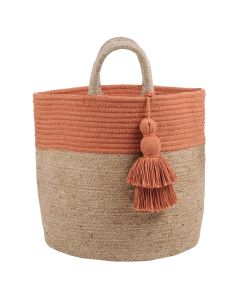 Basket, straw+cotton, crimson/brown, Ø30xH30 cm