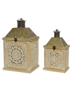 Lantern, set 2 pieces, wooden, natural