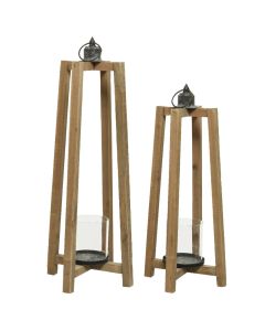 Lantern, set 2 pieces, wooden, natural
