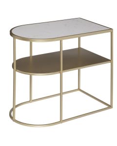 Side table, Paige, metal/marble, gold/white, 52x31.5xH45 cm