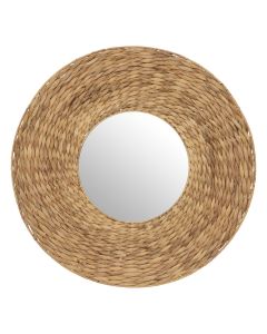 Decorative mirror, Lorena, metal/hyacinth/glass, beige, 75x2.5 cm