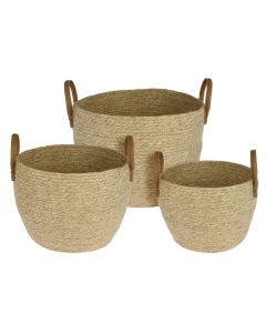 Basket, set 3 pieces, with handles, polyurethane, brown, 24x24xH18 cm; 28x28xH22 cm; 32x32xH24 cm