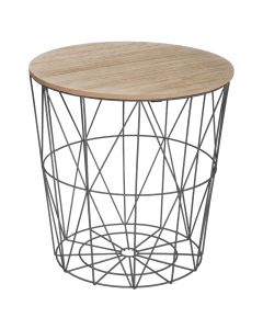 Side table, Kumi, metal/wooden, black/natural, Ø39.5xH41 cm