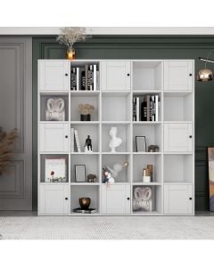 Multifuncional shelf with cabinet, with 8 doors, melamine, white, 161x30xH161 cm
