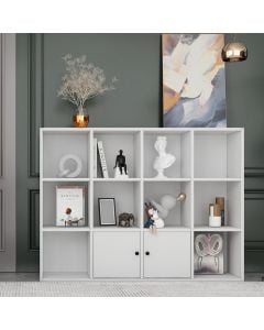 Multifuncional shelf with cabinet, with 2 doors, melamine, white, 129x30xH97 cm