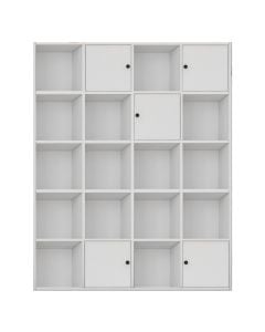 Multifuncional shelf with cabinet, with 5 doors, melamine, white, 129x30xH161 cm