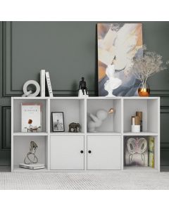 Multifuncional shelf with cabinet, with 2 doors, melamine, white, 129x30xH65 cm