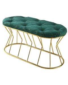 Bench, Vase, metal frame, seat with sponge and polyester fabric, gold/green, 90x45xH46 cm